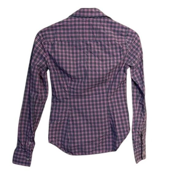 American Eagle Favorite Shirt Button Up Long Sleeve Slim Fit Plaid Pink Size 2 - Picture 2 of 5
